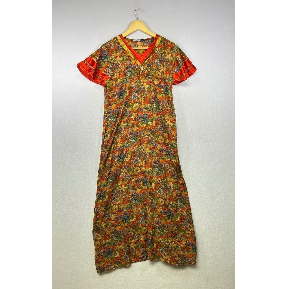 Vintage Comfort Nightwear‎ Floral Print Short Sleeve Long Nightgown Women's M